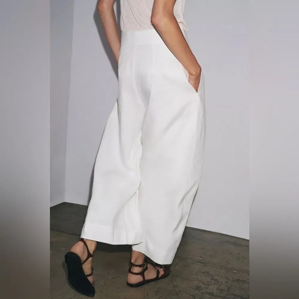 ZARA ZW COLLECTION LINEN VOLUME PLEATED PANTS